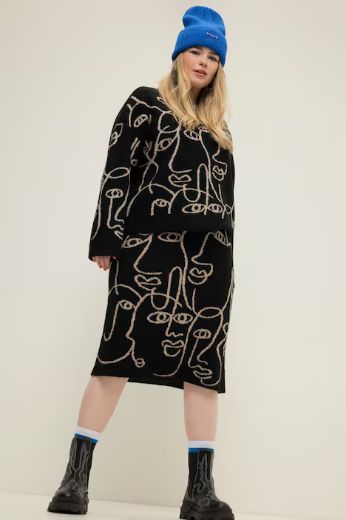 Moda za polnejše Suknja pletena s printom plus velikost, xxl, Ulla Popken in Johann Popken (JP1880)