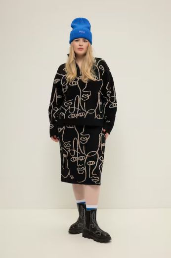 Moda za polnejše Suknja pletena s printom plus velikost, xxl, Ulla Popken in Johann Popken (JP1880)