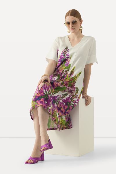Slika Haljina kratkih rukava od lana cvjetnog printa