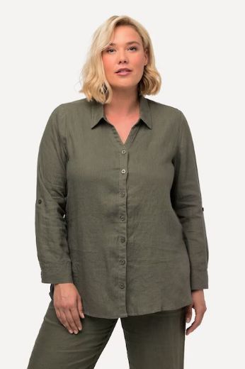 Moda za polnejše Bluza lanena V ovratnik plus velikost, xxl, Ulla Popken in Johann Popken (JP1880)