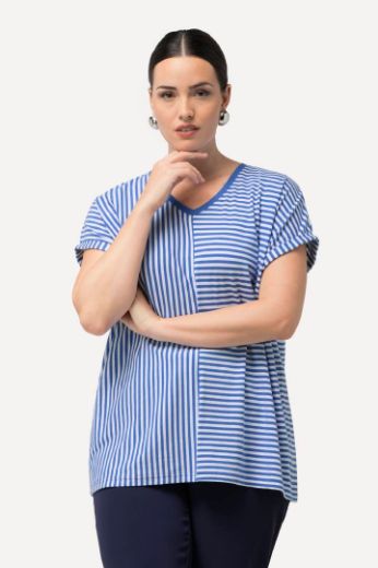 Moda za polnejše Majica V ovratnika kratkih rukava na pruge plus velikost, xxl, Ulla Popken in Johann Popken (JP1880)