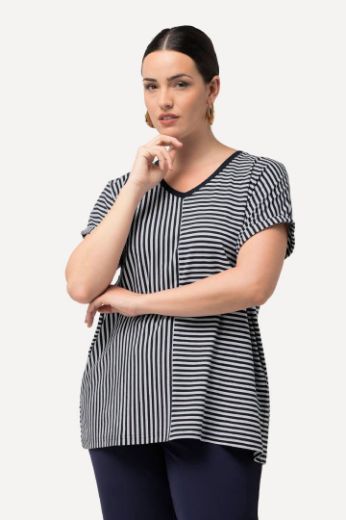 Moda za polnejše Majica V ovratnika kratkih rukava na pruge plus velikost, xxl, Ulla Popken in Johann Popken (JP1880)