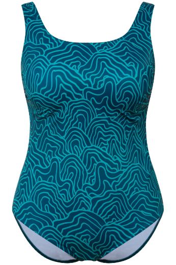 Moda za polnejše Kupaći kostim jednodijelni sportski s printom valova plus velikost, xxl, Ulla Popken in Johann Popken (JP1880)
