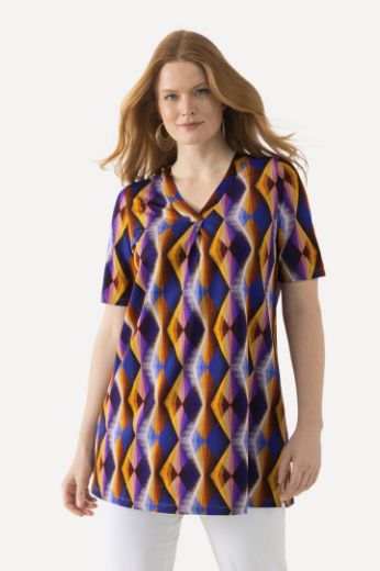 Moda za polnejše Majica Slinky kratkih rukava s geometrijskim printom plus velikost, xxl, Ulla Popken in Johann Popken (JP1880)