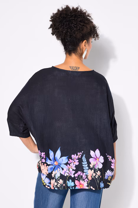 Moda za polnejše Bluza cvijetni print na rubu plus velikost, xxl, Ulla Popken in Johann Popken (JP1880)