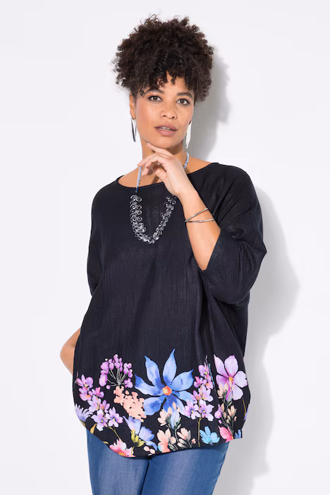 Moda za polnejše Bluza cvijetni print na rubu plus velikost, xxl, Ulla Popken in Johann Popken (JP1880)