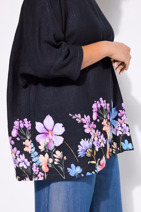 Moda za polnejše Bluza cvijetni print na rubu plus velikost, xxl, Ulla Popken in Johann Popken (JP1880)