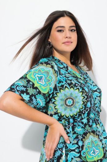 Moda za polnejše Haljina midi kratkih rukava cvjetnog printa plus velikost, xxl, Ulla Popken in Johann Popken (JP1880)