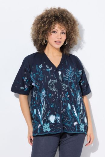 Moda za polnejše Bluza kratkih rukava morskog printa plus velikost, xxl, Ulla Popken in Johann Popken (JP1880)