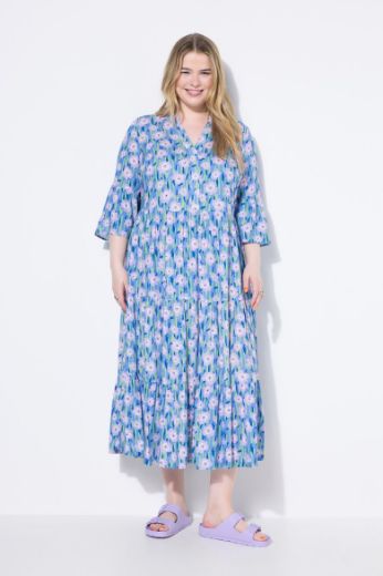 Moda za polnejše Haljina maxi 3/4 rukava na volane plus velikost, xxl, Ulla Popken in Johann Popken (JP1880)