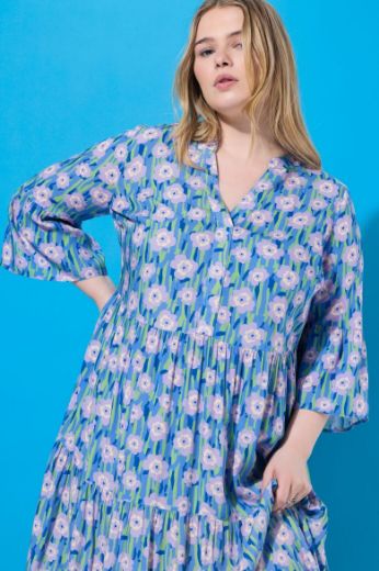 Moda za polnejše Haljina maxi 3/4 rukava na volane plus velikost, xxl, Ulla Popken in Johann Popken (JP1880)
