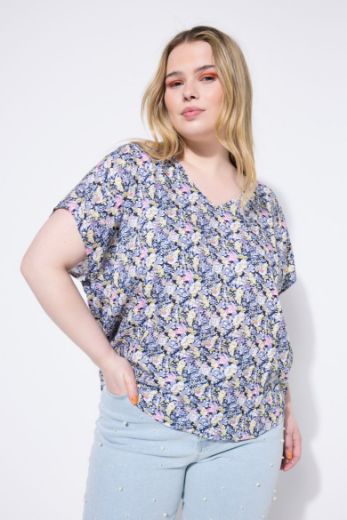 Moda za polnejše Bluza kratkih rukava V ovratnika plus velikost, xxl, Ulla Popken in Johann Popken (JP1880)