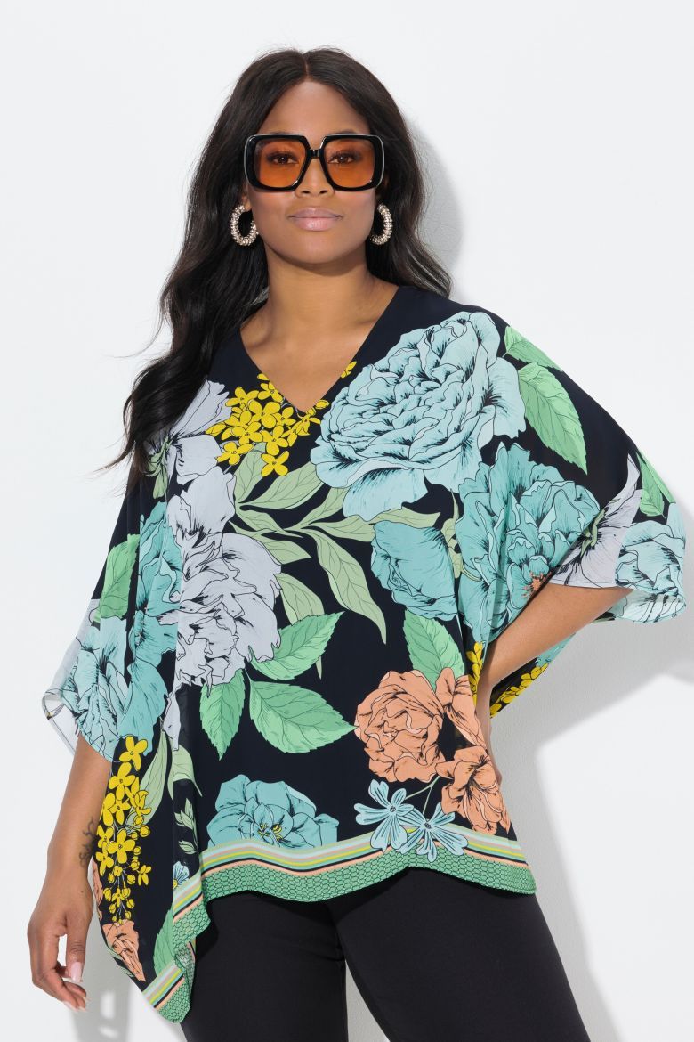 Moda za polnejše Bluza 3/4 rukava V ovratnika plus velikost, xxl, Ulla Popken in Johann Popken (JP1880)