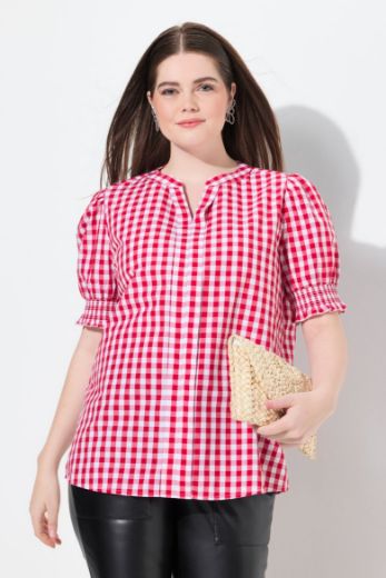 Moda za polnejše Bluza kratkih rukava karirana plus velikost, xxl, Ulla Popken in Johann Popken (JP1880)