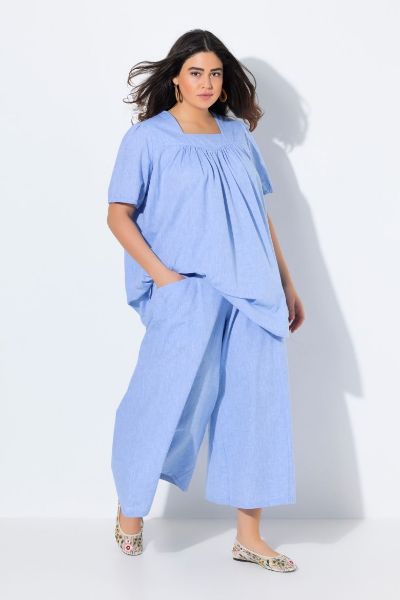 Slika Hlače širokih nogavica od mješavine lana