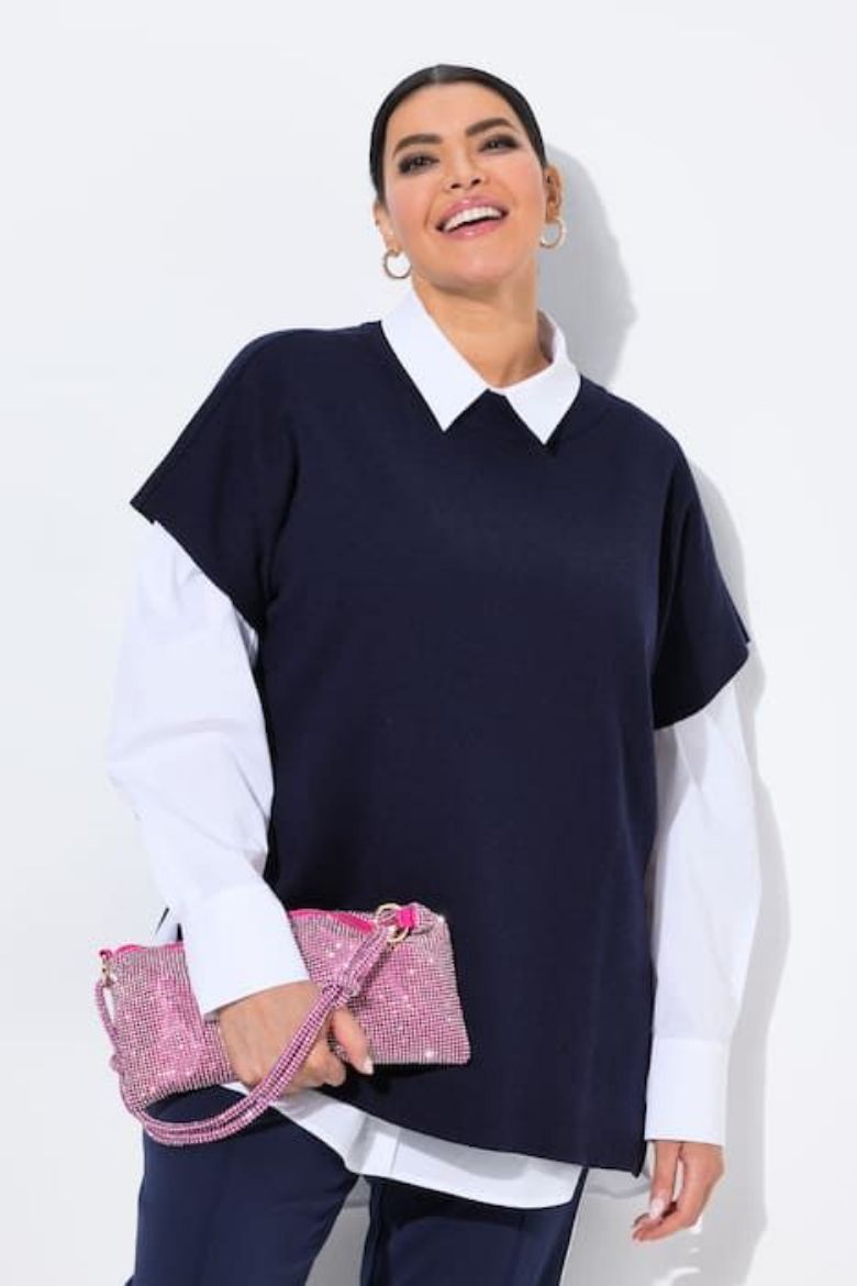 Moda za polnejše Pulover kratkih rukava šireg kroja plus velikost, xxl, Ulla Popken in Johann Popken (JP1880)