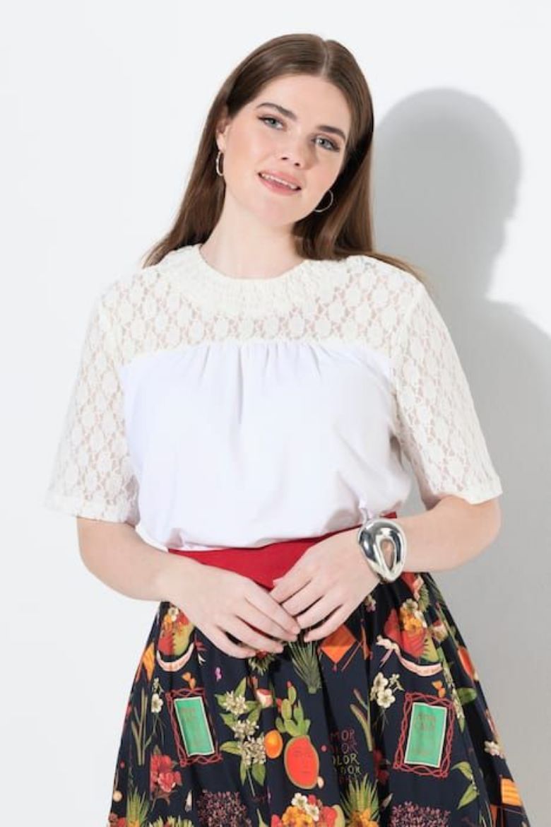 Moda za polnejše Majica polu rukava s dodatkom ukrasne čipke plus velikost, xxl, Ulla Popken in Johann Popken (JP1880)