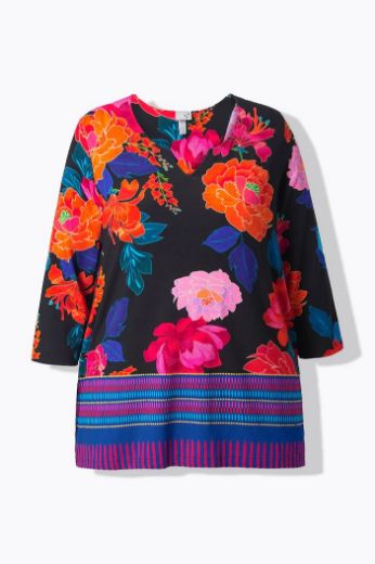 Moda za polnejše Majica A kroja  s 3/4 rukavima cvjetnog printa plus velikost, xxl, Ulla Popken in Johann Popken (JP1880)