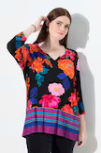 Moda za polnejše Majica A kroja  s 3/4 rukavima cvjetnog printa plus velikost, xxl, Ulla Popken in Johann Popken (JP1880)