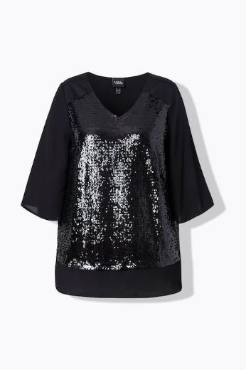 Moda za polnejše Bluza elegantna 3/4 rukava A kroja plus velikost, xxl, Ulla Popken in Johann Popken (JP1880)