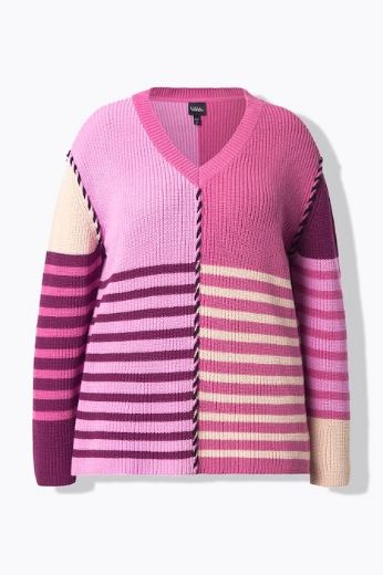 Moda za polnejše Pulover dugih rukava V ovratnika plus velikost, xxl, Ulla Popken in Johann Popken (JP1880)
