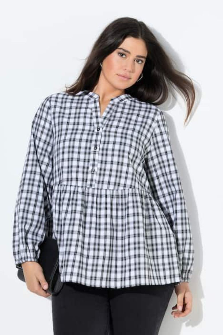 Moda za polnejše Bluza dugih rukava karirana plus velikost, xxl, Ulla Popken in Johann Popken (JP1880)
