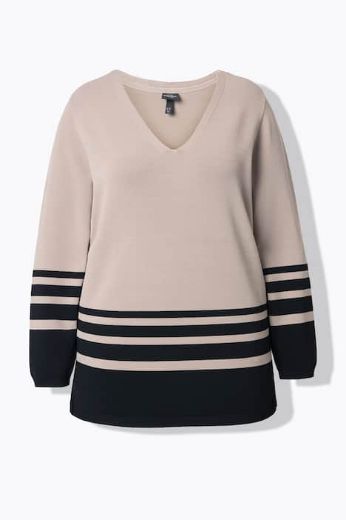 Moda za polnejše Pulover dugih rukava V ovratnika plus velikost, xxl, Ulla Popken in Johann Popken (JP1880)