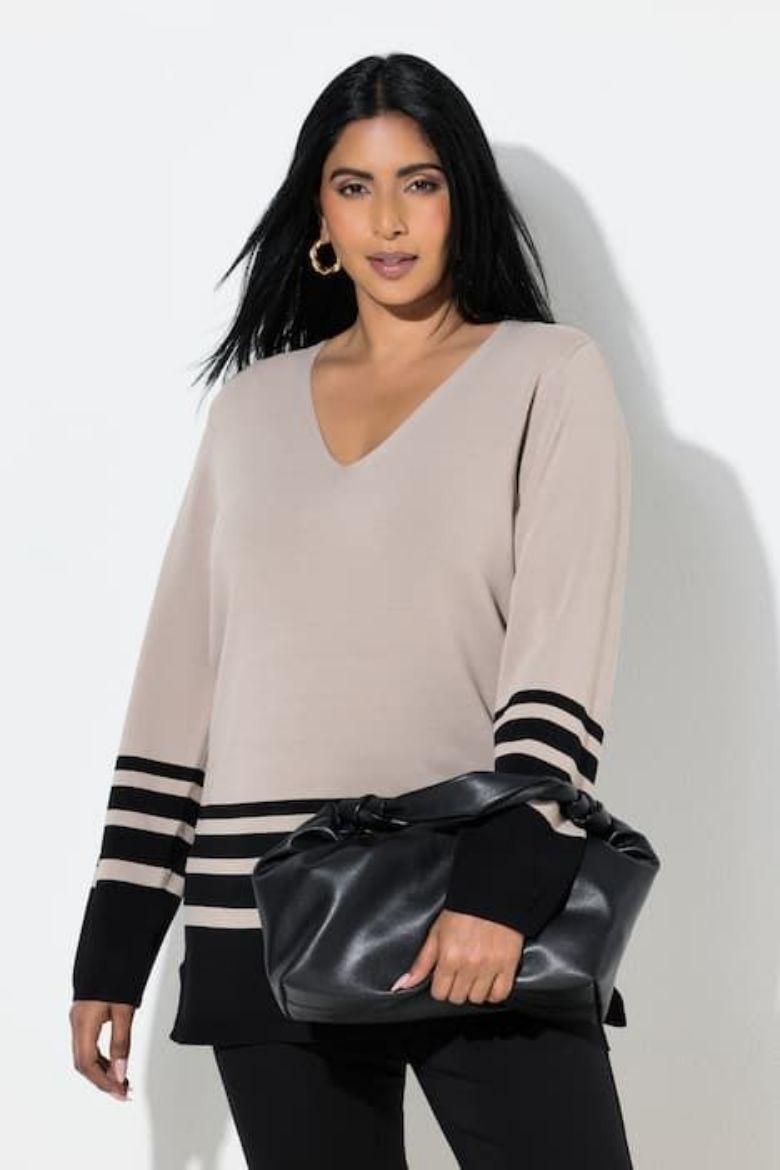 Moda za polnejše Pulover dugih rukava V ovratnika plus velikost, xxl, Ulla Popken in Johann Popken (JP1880)