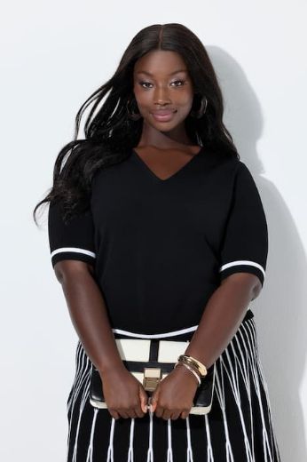 Moda za polnejše Pulover kratkih rukava V ovratnika plus velikost, xxl, Ulla Popken in Johann Popken (JP1880)