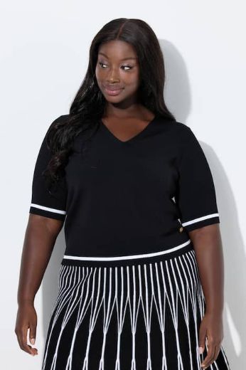 Moda za polnejše Pulover kratkih rukava V ovratnika plus velikost, xxl, Ulla Popken in Johann Popken (JP1880)