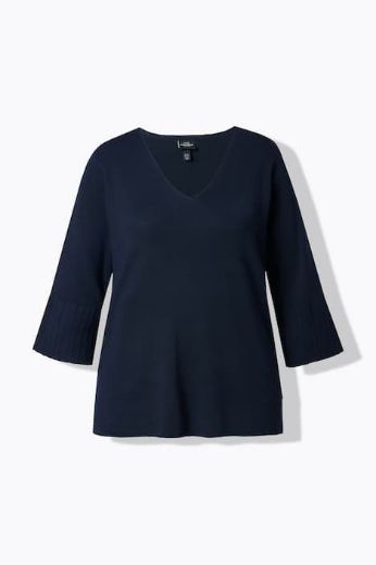 Moda za polnejše Pulover 3/4 rukava V ovratnika plus velikost, xxl, Ulla Popken in Johann Popken (JP1880)
