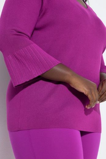 Moda za polnejše Pulover 3/4 rukava V ovratnika plus velikost, xxl, Ulla Popken in Johann Popken (JP1880)