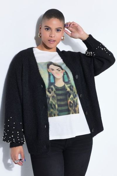 Slika Kardigan šireg kroja s perlama