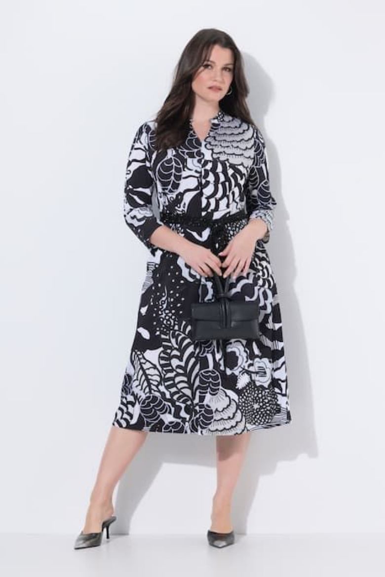 Moda za polnejše Haljina midi 3/4 rukava plus velikost, xxl, Ulla Popken in Johann Popken (JP1880)