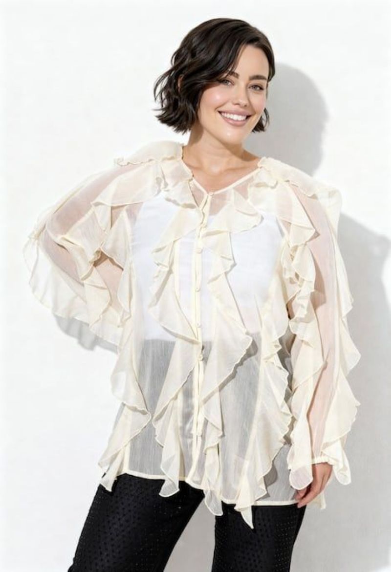 Moda za polnejše Bluza dugih rukava na volane plus velikost, xxl, Ulla Popken in Johann Popken (JP1880)