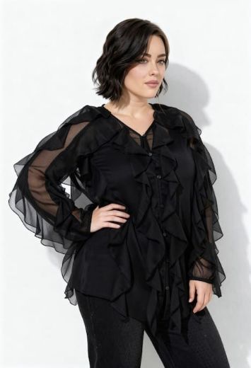 Moda za polnejše Bluza dugih rukava na volane plus velikost, xxl, Ulla Popken in Johann Popken (JP1880)