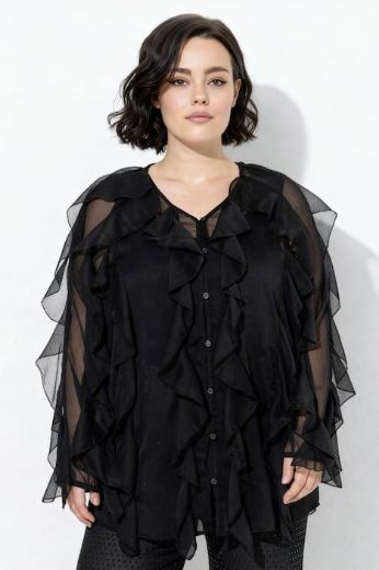 Moda za polnejše Bluza dugih rukava na volane plus velikost, xxl, Ulla Popken in Johann Popken (JP1880)