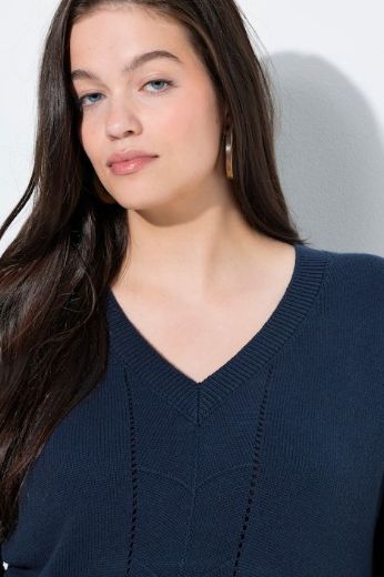 Moda za polnejše Pulover 3/4 rukava V ovratnika plus velikost, xxl, Ulla Popken in Johann Popken (JP1880)