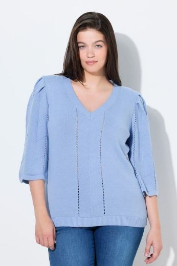 Moda za polnejše Pulover 3/4 rukava V ovratnika plus velikost, xxl, Ulla Popken in Johann Popken (JP1880)