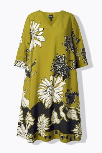 Moda za polnejše Haljina elegantna midi 3/4 rukavi V izrez cvjetni uzorak plus velikost, xxl, Ulla Popken in Johann Popken (JP1880)