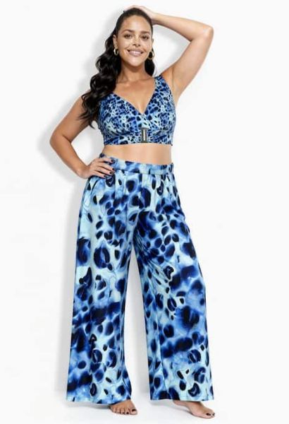 Slika Hlače palazzo širokih nogavica elastičnog struka