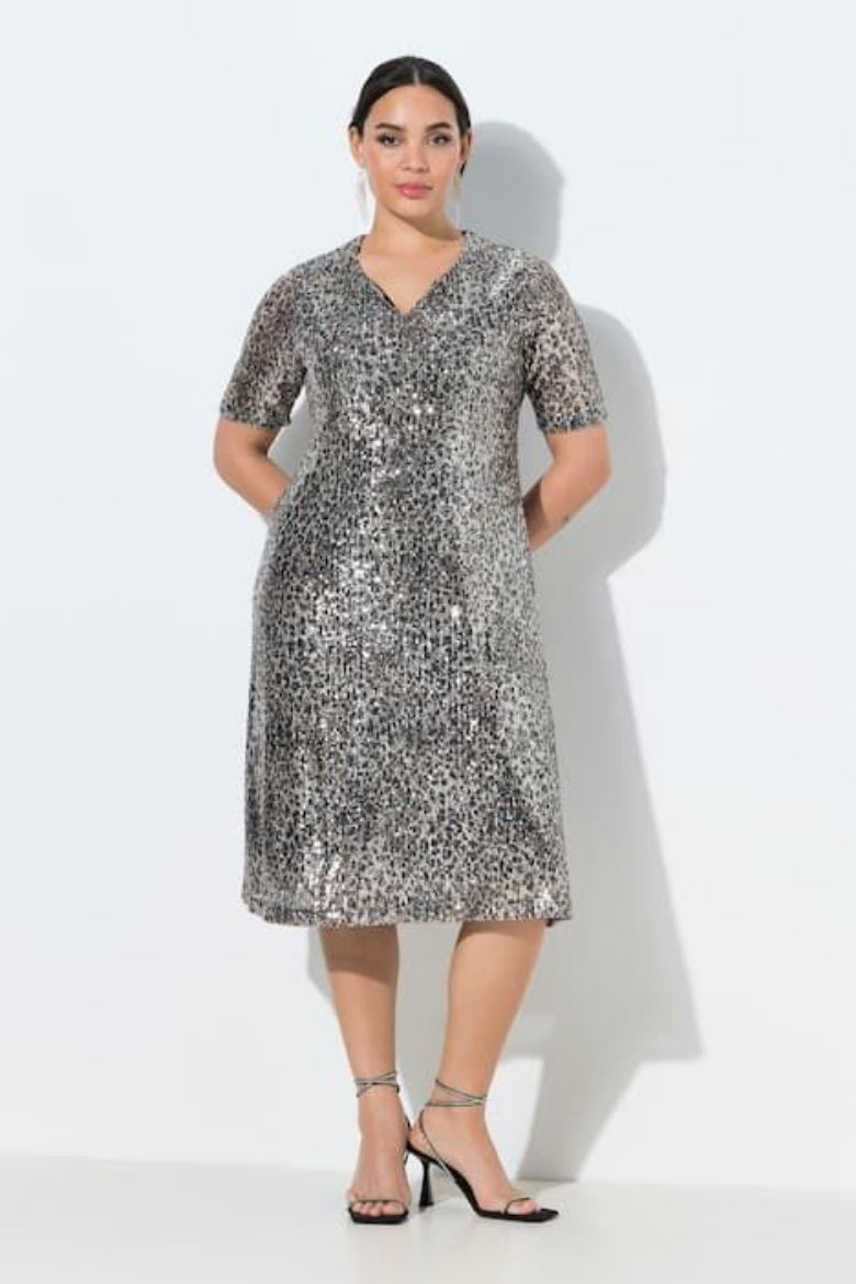 Moda za polnejše Haljina kratkih rukava s šljokicama plus velikost, xxl, Ulla Popken in Johann Popken (JP1880)