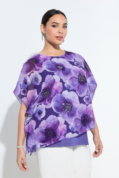 Slika Bluza elegantna kratkih rukava dvoslojna cvjetnog printa