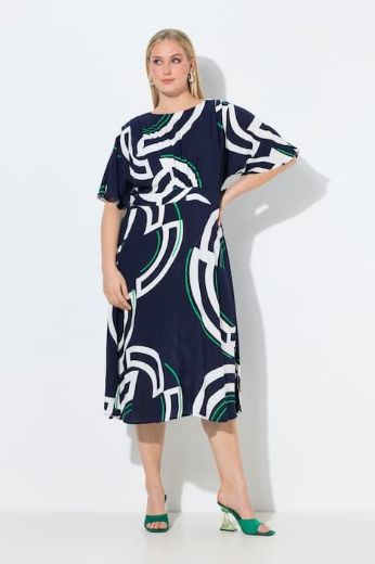 Moda za polnejše Haljina elegantna midi kratkih rukava A kroja plus velikost, xxl, Ulla Popken in Johann Popken (JP1880)