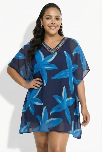 Slika Tunika poludugih rukava V izrez cvjetni uzorak