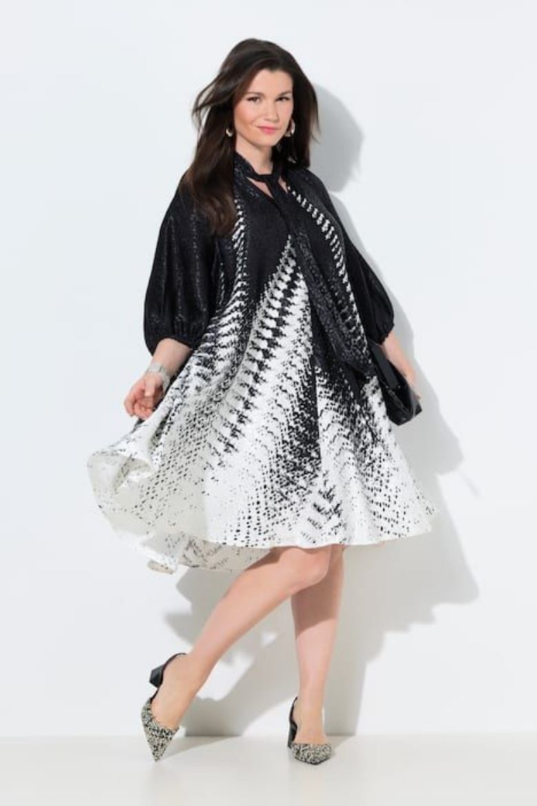 Moda za polnejše Haljina 3/4 rukavi s izrezom na vezanje plus velikost, xxl, Ulla Popken in Johann Popken (JP1880)