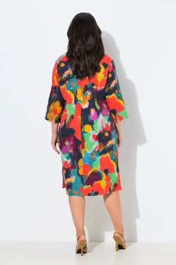 Moda za polnejše Haljina midi 3/4 rukava A kroja lanena plus velikost, xxl, Ulla Popken in Johann Popken (JP1880)