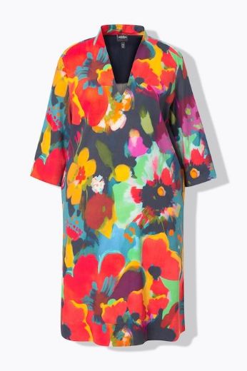 Moda za polnejše Haljina midi 3/4 rukava A kroja lanena plus velikost, xxl, Ulla Popken in Johann Popken (JP1880)