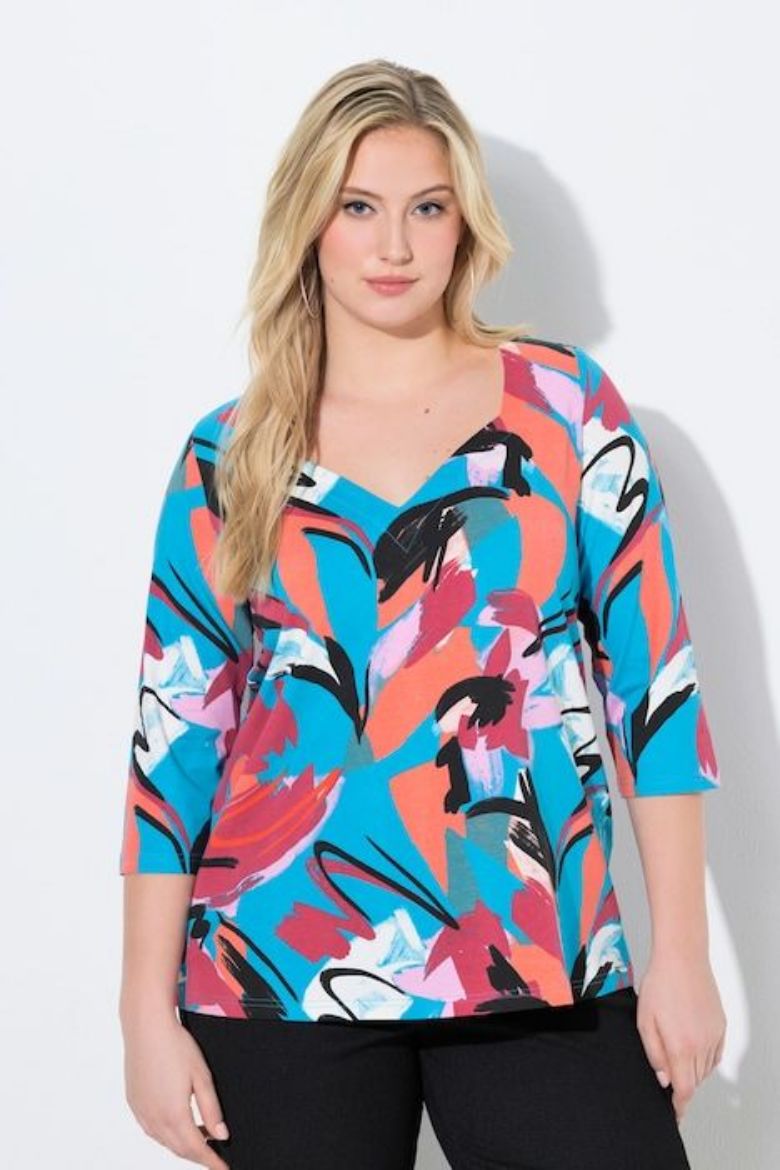 Moda za polnejše Majica kratkih rukava s izrezom plus velikost, xxl, Ulla Popken in Johann Popken (JP1880)