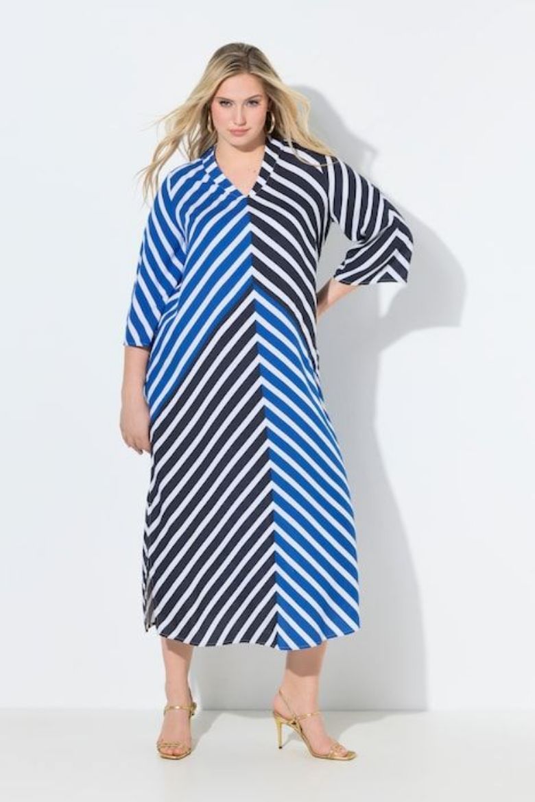 Moda za polnejše Haljina maxi 3/4 rukavi prugasta plus velikost, xxl, Ulla Popken in Johann Popken (JP1880)
